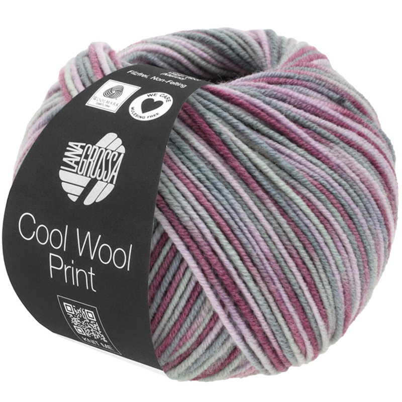 Lana Grossa Cool Wool Print 815 Antikviolett/Gammalrosa/Ljusgrå/Mellangrå