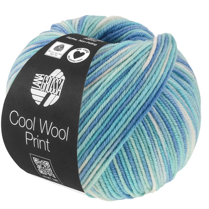 Lana Grossa Cool Wool Print 844 Turkos/Ljusblå/Azurblå/Oblekt vit