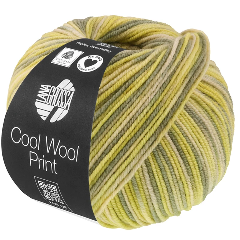 Lana Grossa Cool Wool Print 843 Grönbeige/Lime/Grågrön/Resedagrön