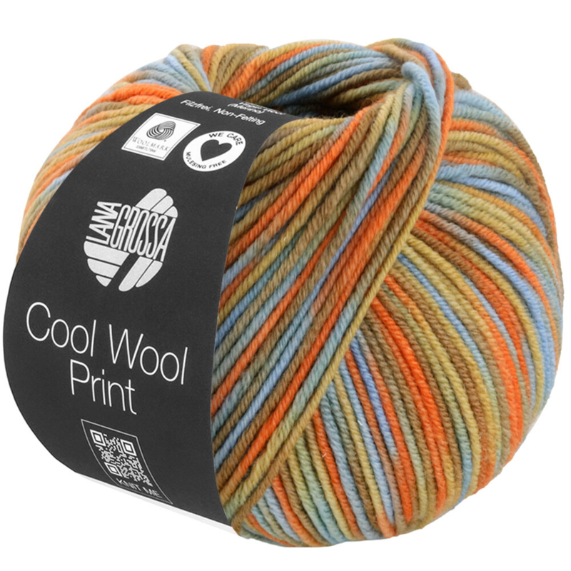 Lana Grossa Cool Wool Print 834 Orange/Ockra/Nougat/Sjögrön/Gråblå