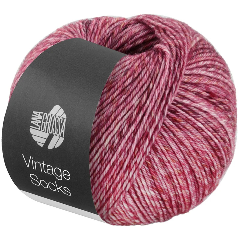 Lana Grossa Vintage Socks 1009 Gammelrosa/geraniumröd/bordeaux melerad