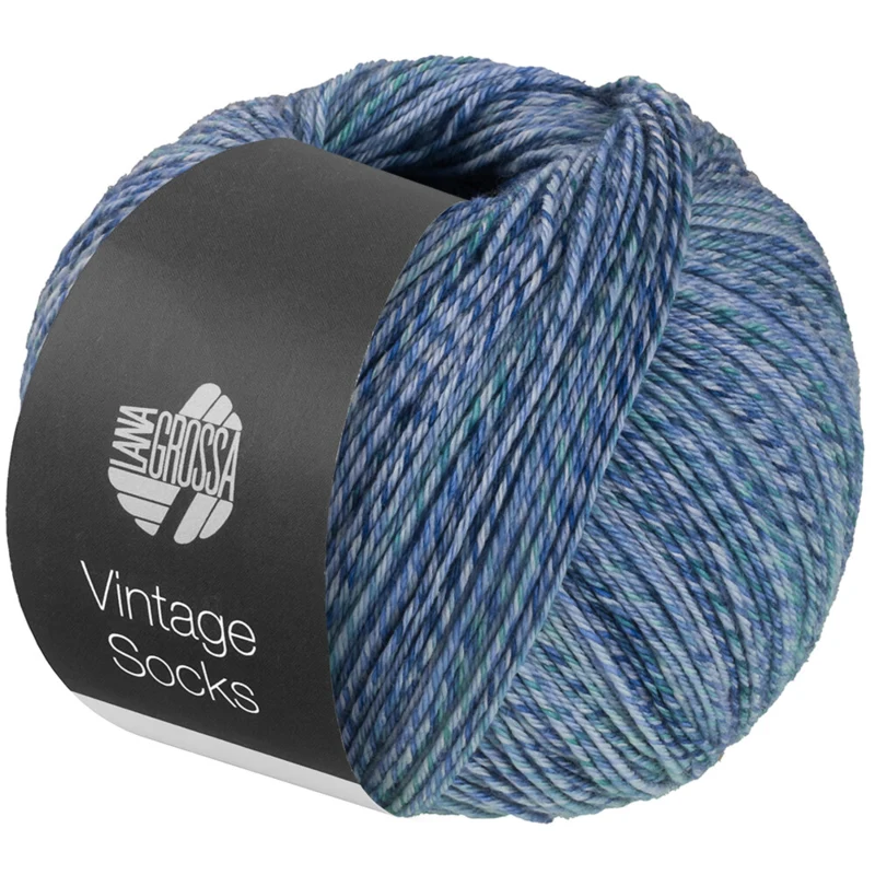 Lana Grossa Vintage Socks 1017 Ljusgrå/jeans/blålila/grågrön melerad