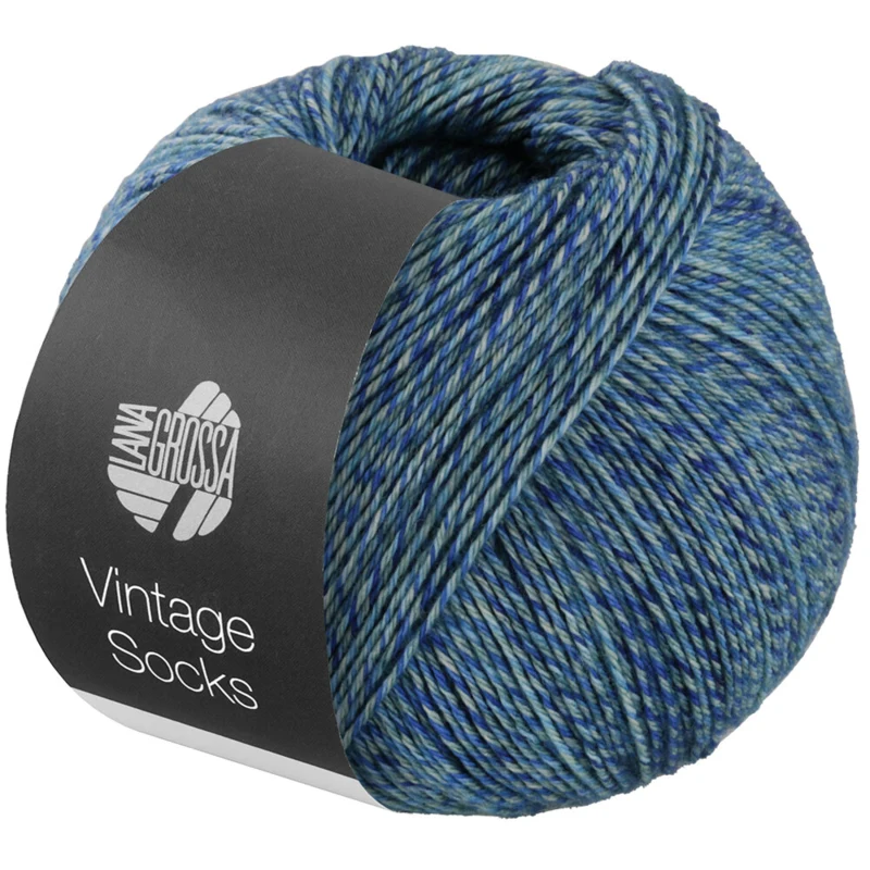 Lana Grossa Vintage Socks 1014 Marin/turkos/grå/midnattsblåmelerad