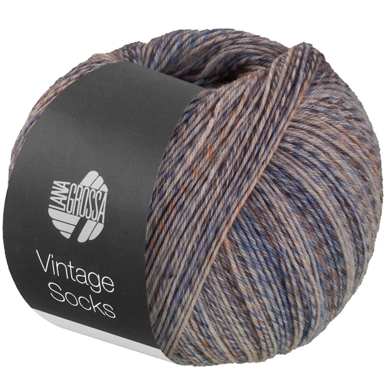 Lana Grossa Vintage Socks 1018 Beige/ljusgrå/mörkgrå/orange/mörkbrun melerad