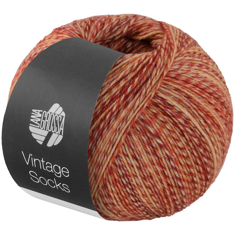 Lana Grossa Vintage Socks 1012 Rost/mörkröd/gul/orange/gräddmelerad