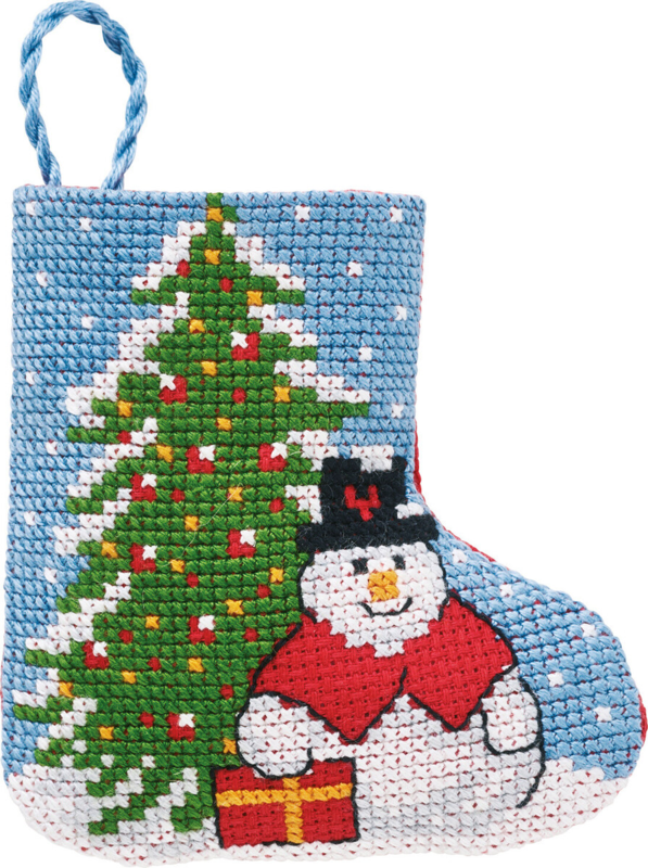 Broderikit Gran/snowman julstrumpa 7 x 8 cm