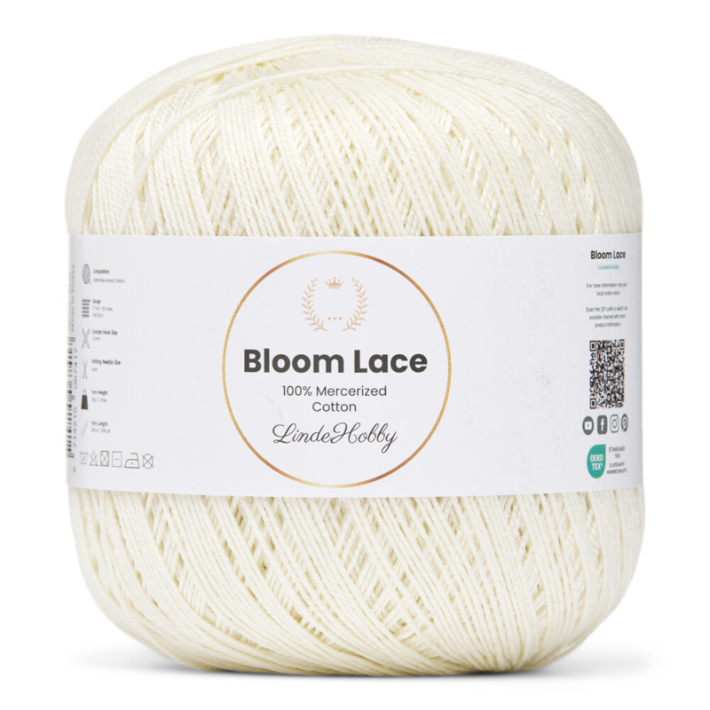 LindeHobby Bloom Lace Mercerized Cotton 30 Naturligt vit