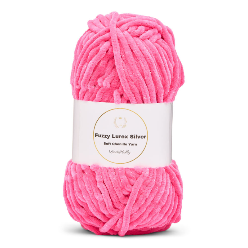 LindeHobby Fuzzy Chenille Silver Lurex 49 Neonrosa