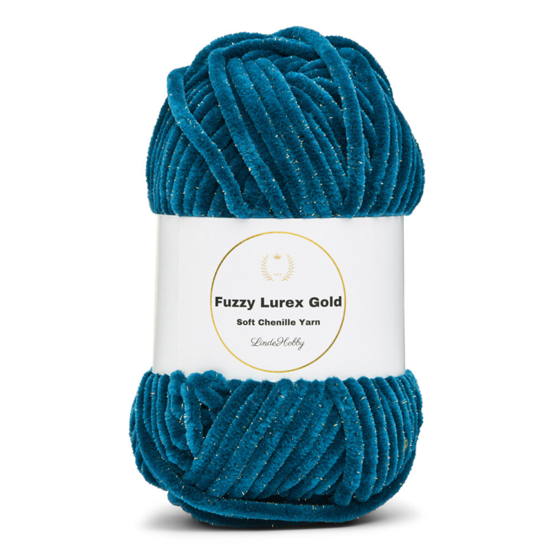 LindeHobby Fuzzy Chenille Gold Lurex 18 Petrolgrön / mörk turkos