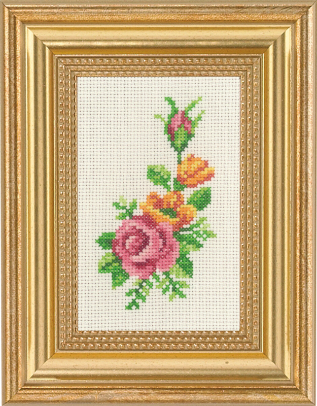 Broderikit Ros och gula blommor 9 x 14 cm