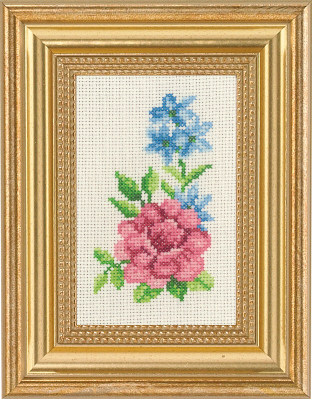 Broderikit Ros och blå blommor 9 x 14 cm