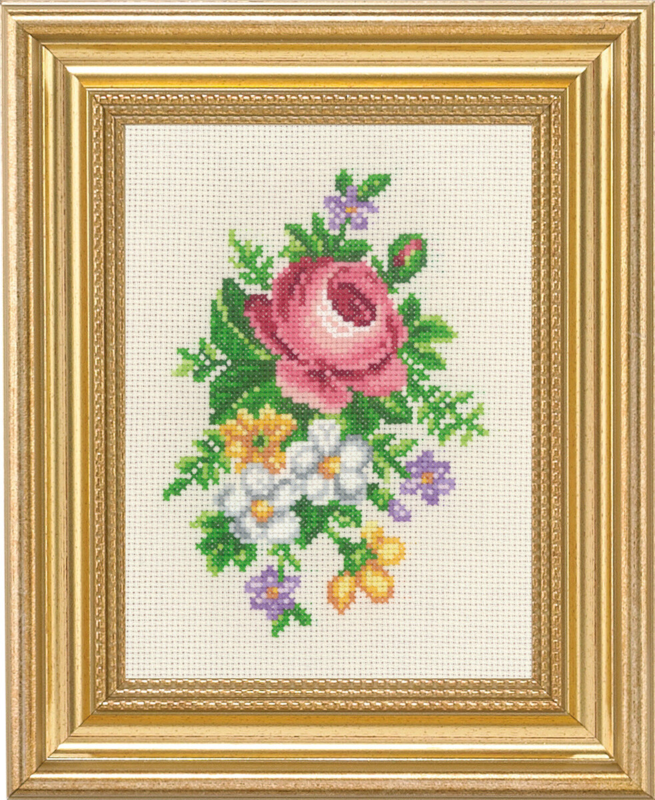 Broderikit Ros och vita blommor 14 x 19 cm