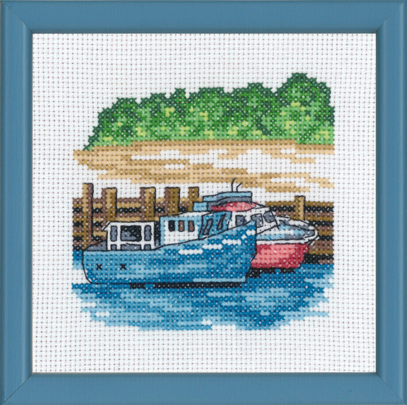 Broderisats Blå motorbåtar R5592 13 x 13 cm