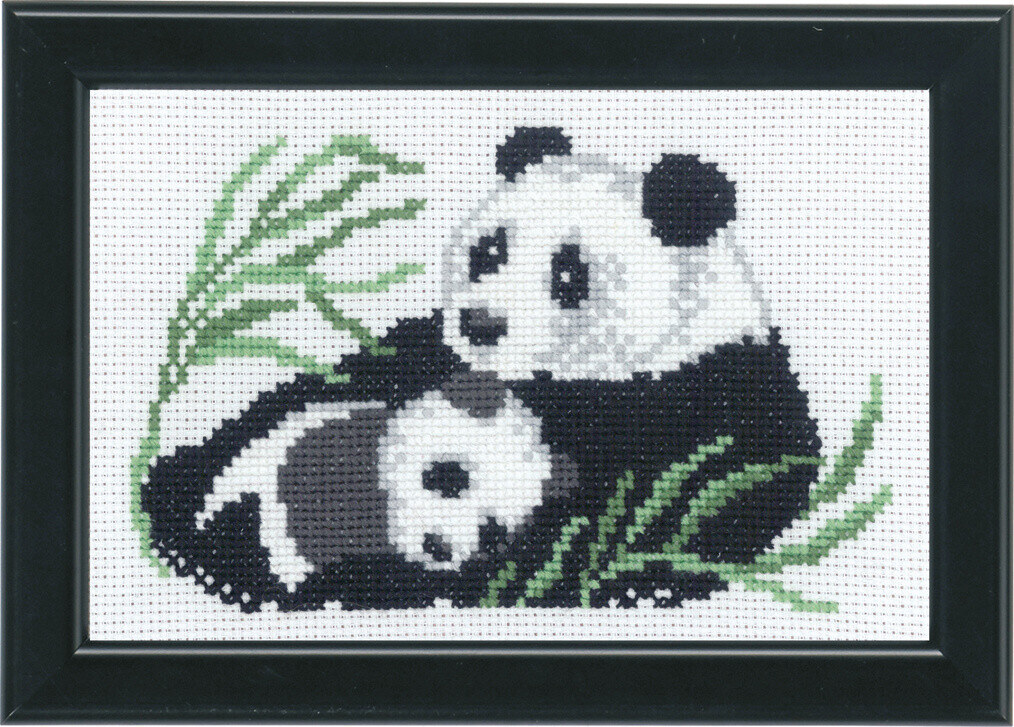 Broderikit Panda med unge 14 x 9 cm