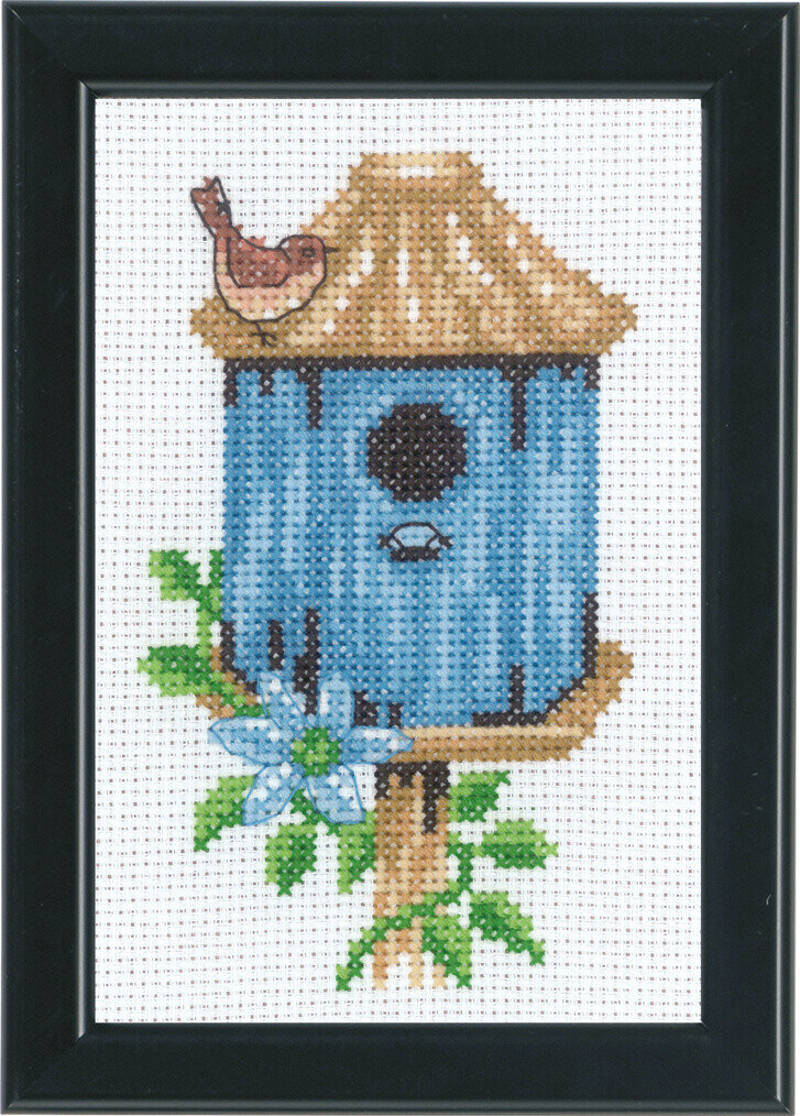 Broderikit Fågelholkar Blått 9 x 14 cm