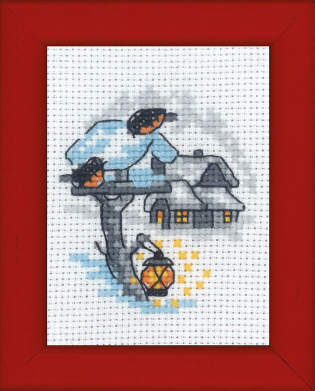 Broderikit Fågelbräda julbild 6 x 8 cm