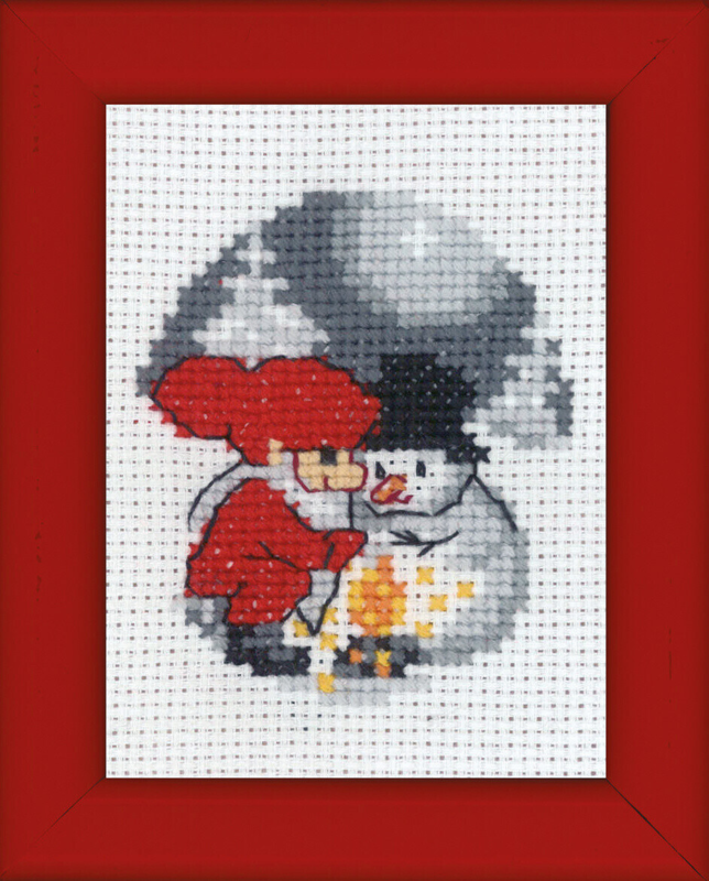 Broderikit Snögubbe och Tomte bild 6 x 8 cm