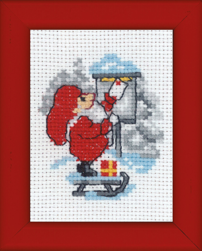 Broderikit Tomte med post bild 6 x 8 cm