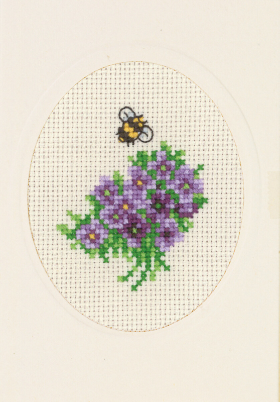Broderikit Blomsterkort violer 9 x 13 cm
