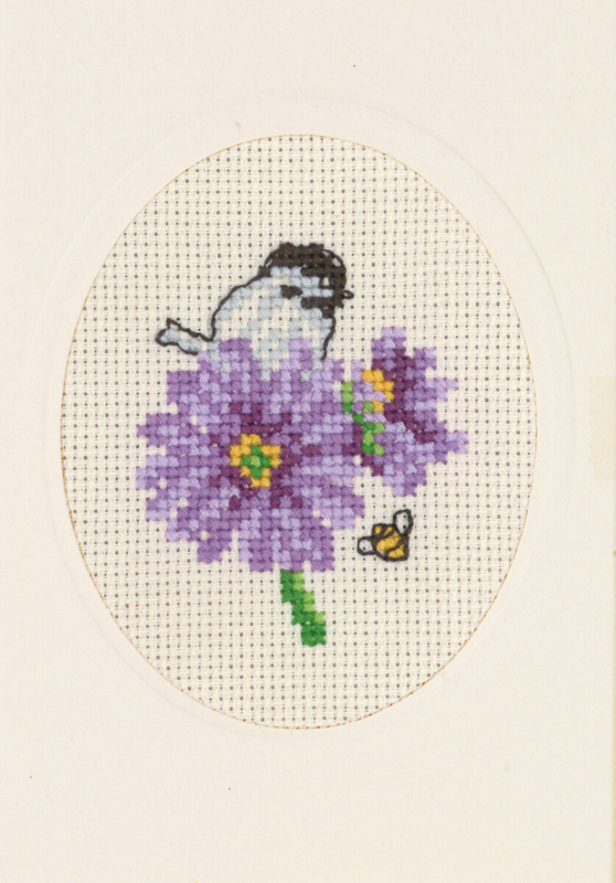 Broderikit Blomsterkort lila 9 x 13 cm