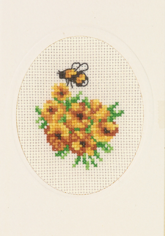 Broderikit Blomsterkort ringblomma 9 x 13 cm