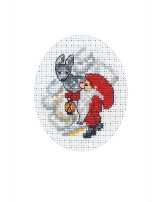 Broderikit Tomte och rådjur julkort 9 x 13 cm