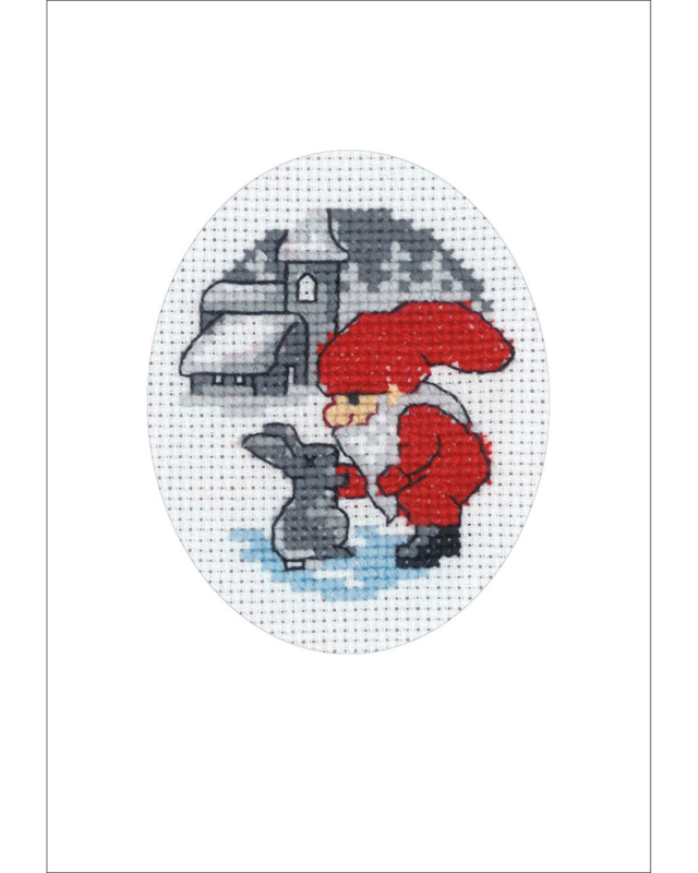 Broderikit Kanin & Tomte julkort 9 x 13 cm
