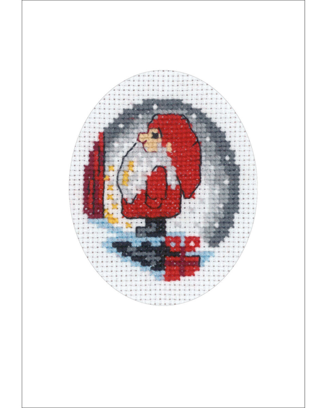 Broderikit Tomte på trappa julkort 9 x 13 cm