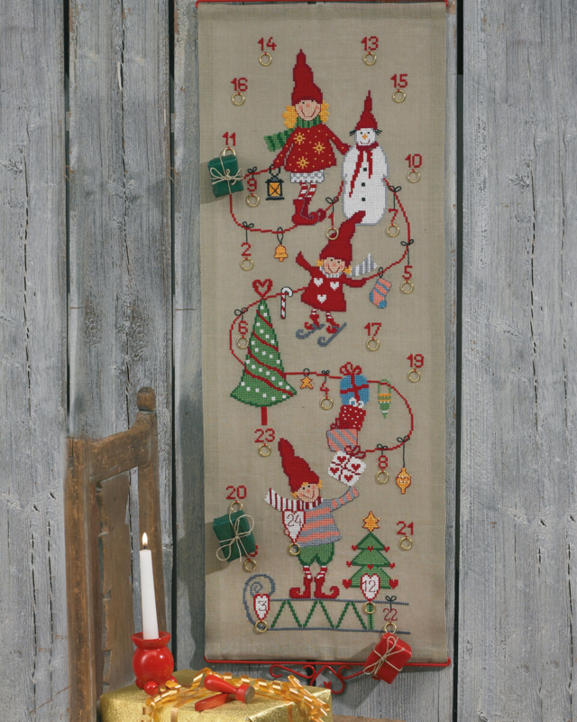 Broderikit Tomtar med kälke & presenter