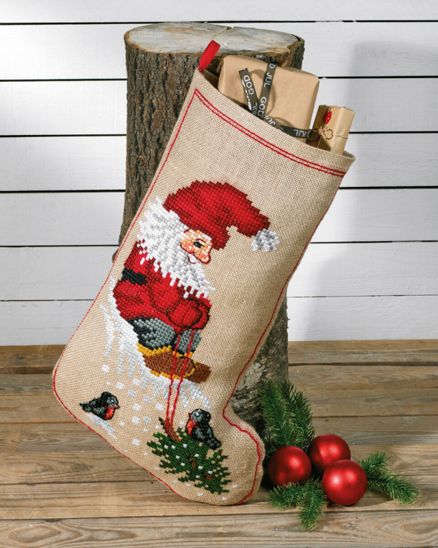 Broderikit Tomte och julgran 36 x 58 cm
