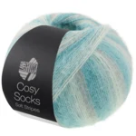 Lana Grossa Cosy Socks Soft Stripes 110 Ljusgrå/mintgrön/mintturkos/turkos/ljus petrol