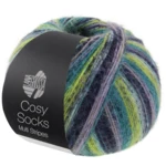 Lana Grossa Cosy Socks Multi Stripes 157 Lavendel/petrol/majgrön/turkos/nattblå