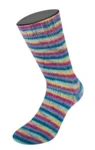 Lana Grossa Cosy Socks Multi Stripes 155 Mörk petrol/ljus turkos/gul/orkidé/gråviolett