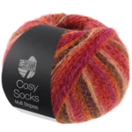 Lana Grossa Cosy Socks Multi Stripes 159 Röd/fuchsia/orange/mörkbrun/lax