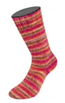 Lana Grossa Cosy Socks Multi Stripes 159 Röd/fuchsia/orange/mörkbrun/lax