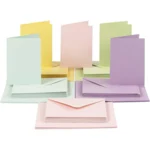Kort och kuvert, kort 10,5 x 15 cm, kuvert 11,5 x 16,5 cm, 50 set Pastellfärger