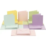 Kort och kuvert, kort 15 x 15 cm, kuvert 16 x 16 cm, 50 set Pastellfärger