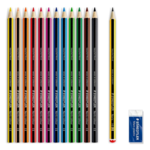 STAEDTLER Noris Club Crayons + Penna & suddgummi, 12 + 2 st