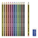 STAEDTLER Noris Club Crayons + Penna & suddgummi, 12 + 2 st – Innehåll