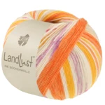 Lana Grossa Landlust Die Sockenwolle 723 Gulorange/Rödorange/Creme/Lila/Ljus beige/Laxorange/Röd
