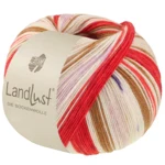 Lana Grossa Landlust Die Sockenwolle 725 Orientröd/Jordgubbsröd/Ecru/Brun/Rosa/Lila/Ljus beige/Mörkblå