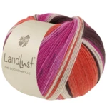 Lana Grossa Landlust Die Sockenwolle 135 Gråbrun/Fuchsia/Ecru/Terrakotta/Orkidé randig