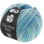Lana Grossa Cool Wool Print 844 Turkos/Ljusblå/Azurblå/Oblekt vit