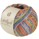 Lana Grossa Landlust die Sockenwolle Seide 336 Lax/Orange/Grå/Mint/Rosa/Citron-/Gråblå randig