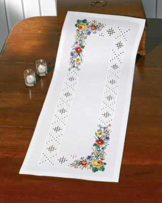 Broderikit Hardanger/blommor 39 x 102 cm