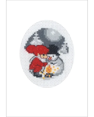 Broderikit Snögubbe och Nisse julkort 9 x 13 cm