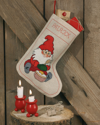 Broderisats Tomte med gröt 24 x 33 cm