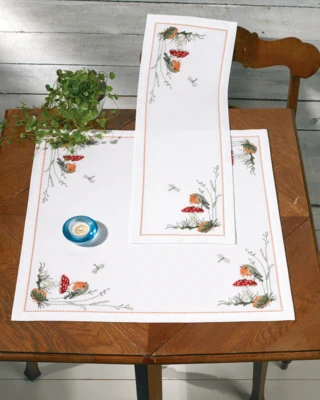 Broderikit Rödhake och svamp 23 x 67 cm